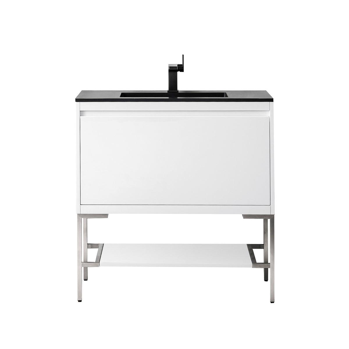 35.4" Mantova Single Bathroom Vanity, Glossy White w/ Brushed Nickel Base