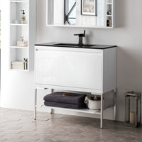 35.4" Mantova Single Bathroom Vanity, Glossy White w/ Brushed Nickel Base