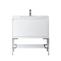 35.4" Mantova Single Bathroom Vanity, Glossy White w/ Brushed Nickel Base