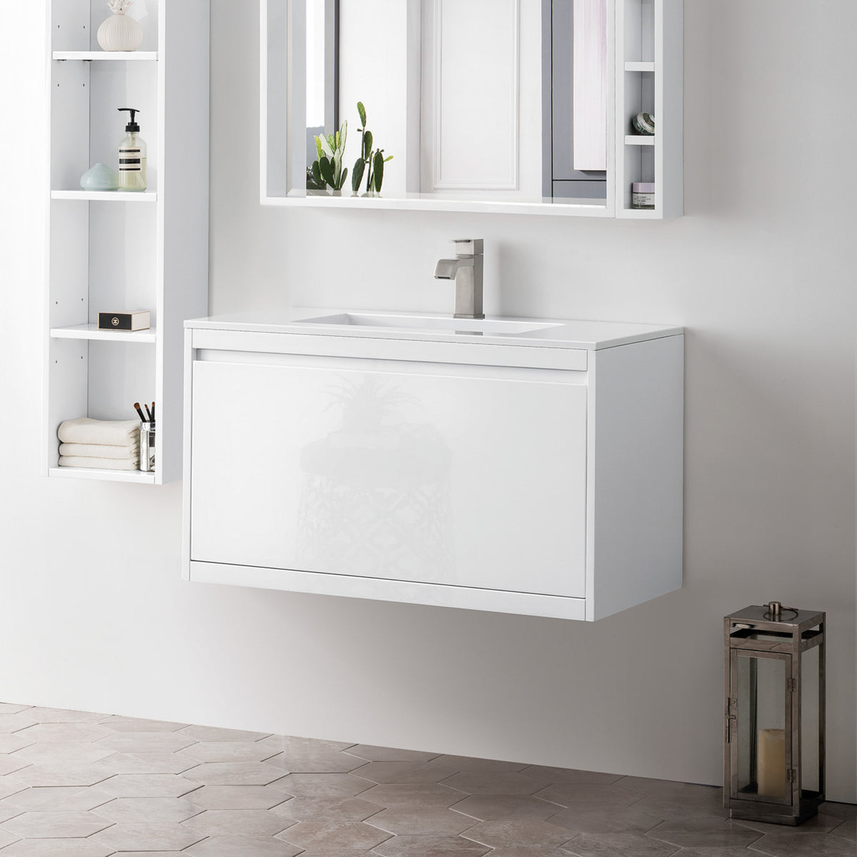 35.4" Mantova Single Bathroom Vanity, Glossy White