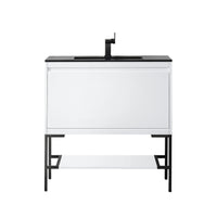 35.4" Mantova Single Bathroom Vanity, Glossy White w/ Matte Black Base