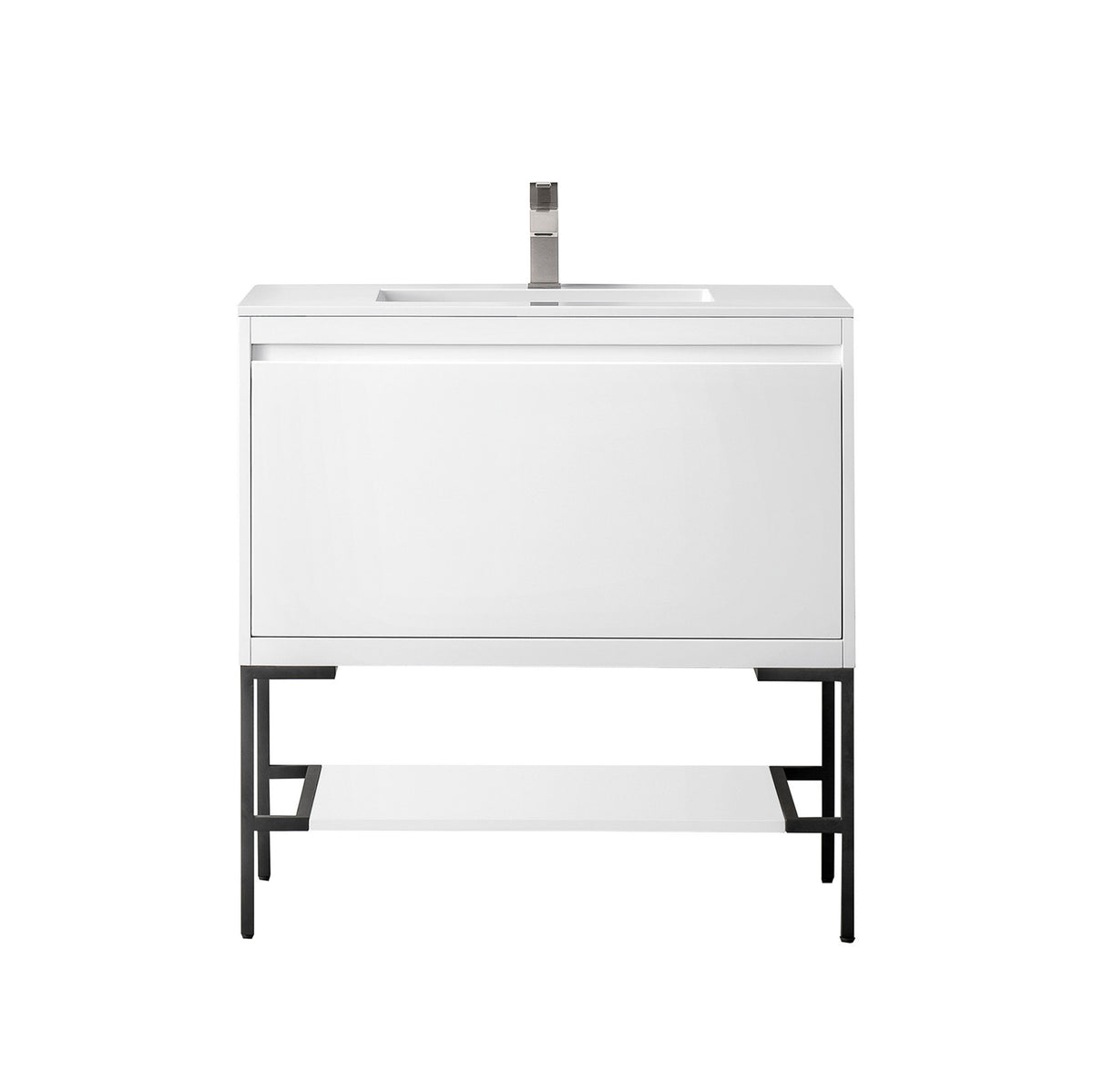 35.4" Mantova Single Bathroom Vanity, Glossy White w/ Matte Black Base