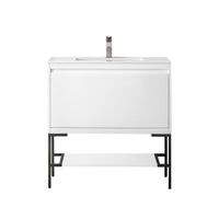 35.4" Mantova Single Bathroom Vanity, Glossy White w/ Matte Black Base