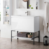 35.4" Mantova Single Bathroom Vanity, Glossy White w/ Matte Black Base