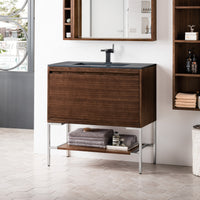 35.4" Mantova Single Bathroom Vanity, Mid-Century Walnut w/ Brushed Nickel Base