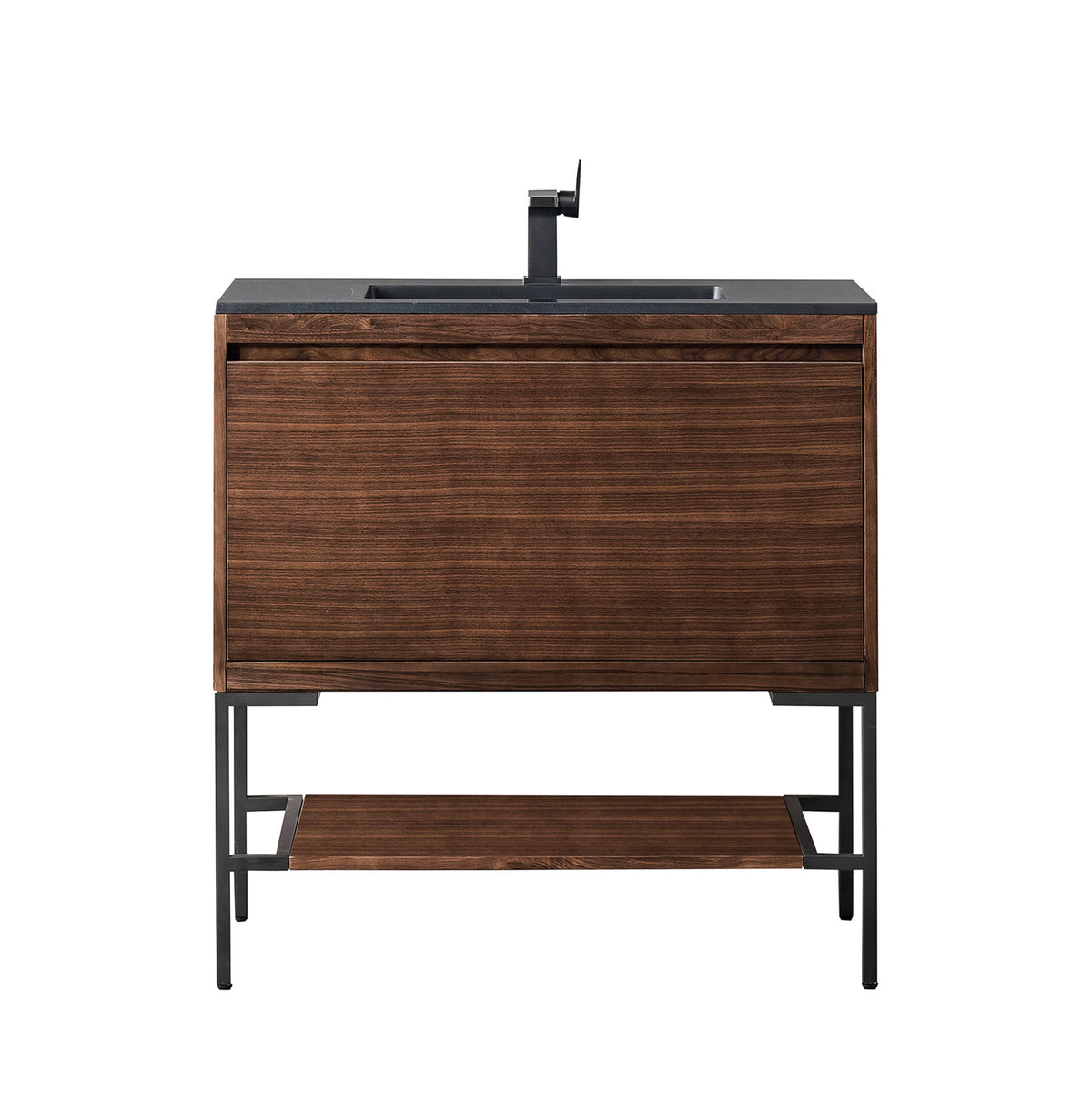 35.4" Mantova Single Bathroom Vanity, Mid-Century Walnut w/ Matte Black Base