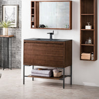 35.4" Mantova Single Bathroom Vanity, Mid-Century Walnut w/ Matte Black Base