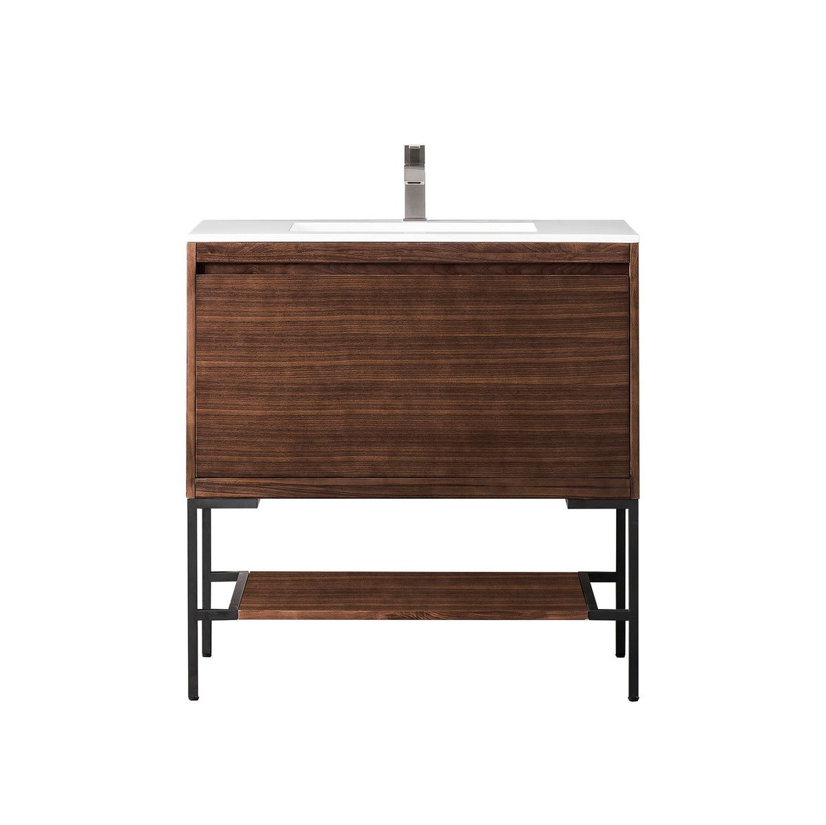 35.4" Mantova Single Bathroom Vanity, Mid-Century Walnut w/ Matte Black Base