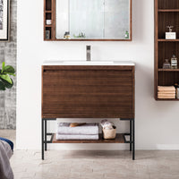 35.4" Mantova Single Bathroom Vanity, Mid-Century Walnut w/ Matte Black Base