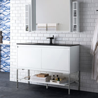 47.3" Mantova Single Bathroom Vanity, Glossy White w/ Brushed Nickel Base