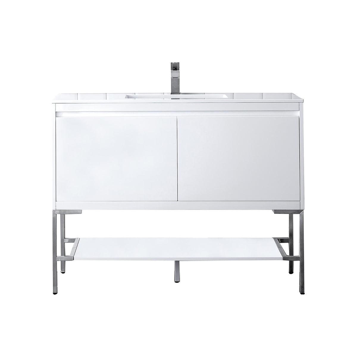 47.3" Mantova Single Bathroom Vanity, Glossy White w/ Brushed Nickel Base