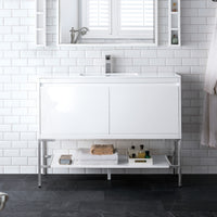 47.3" Mantova Single Bathroom Vanity, Glossy White w/ Brushed Nickel Base