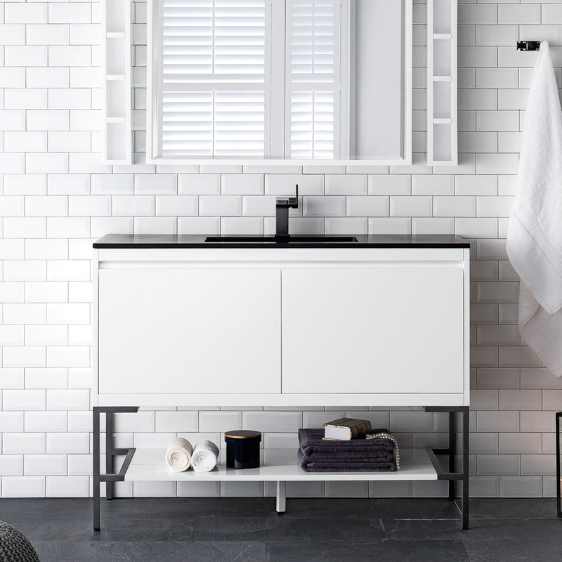 47.3" Mantova Single Bathroom Vanity, Glossy White w/ Matte Black Base