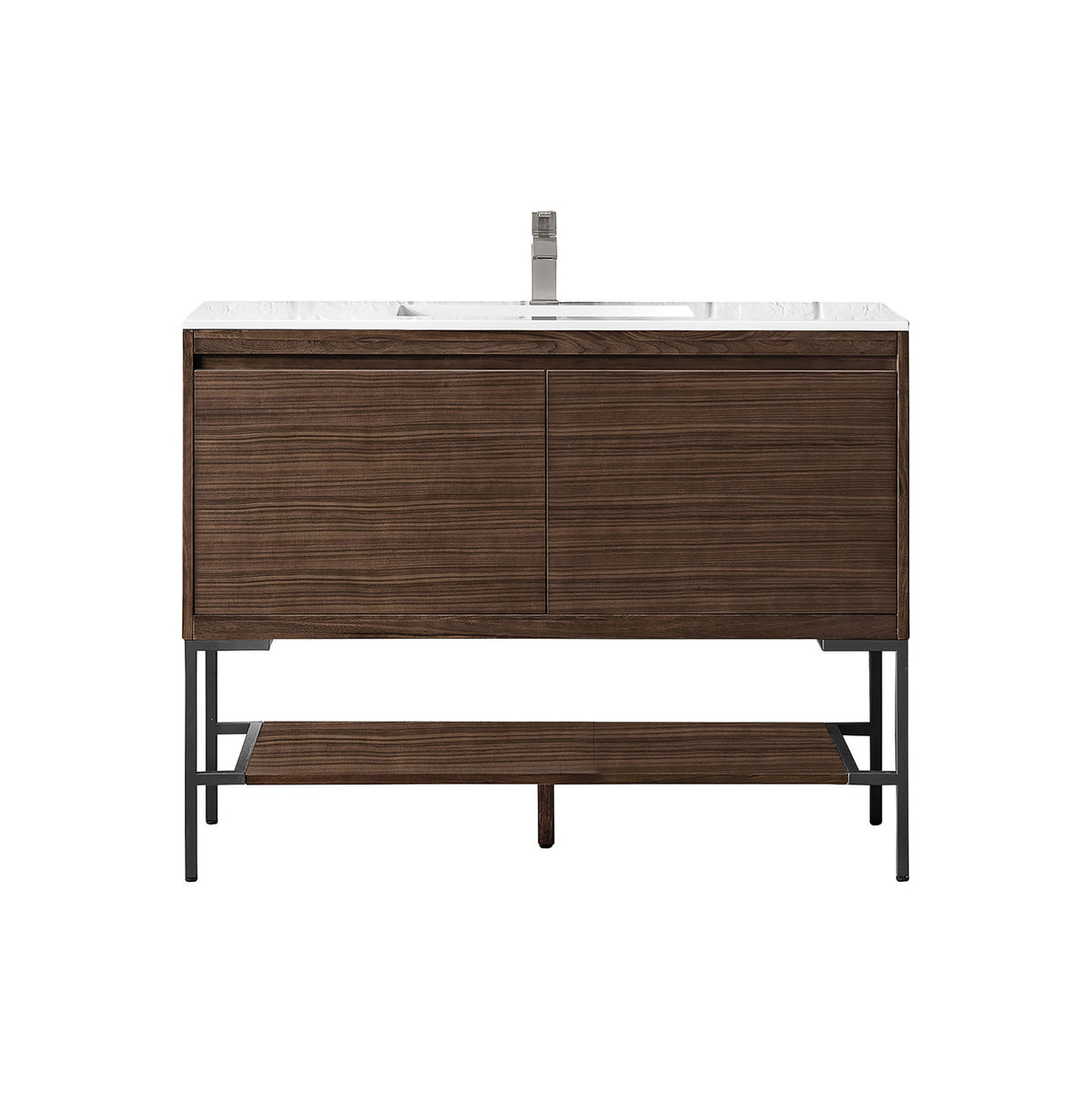 47.3" Mantova Single Bathroom Vanity, Mid-Century Walnut w/ Matte Black Base