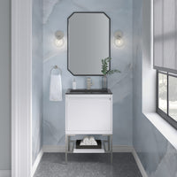 23.6" Mantova Single Bathroom Vanity, Glossy White w/ Brushed Nickel Base