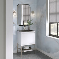 23.6" Mantova Single Bathroom Vanity, Glossy White w/ Brushed Nickel Base