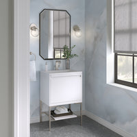 23.6" Mantova Single Bathroom Vanity, Glossy White w/ Brushed Nickel Base