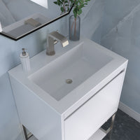 23.6" Mantova Single Bathroom Vanity, Glossy White w/ Brushed Nickel Base