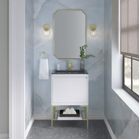 23.6" Mantova Single Bathroom Vanity, Glossy White w/ Champagne Brass Base