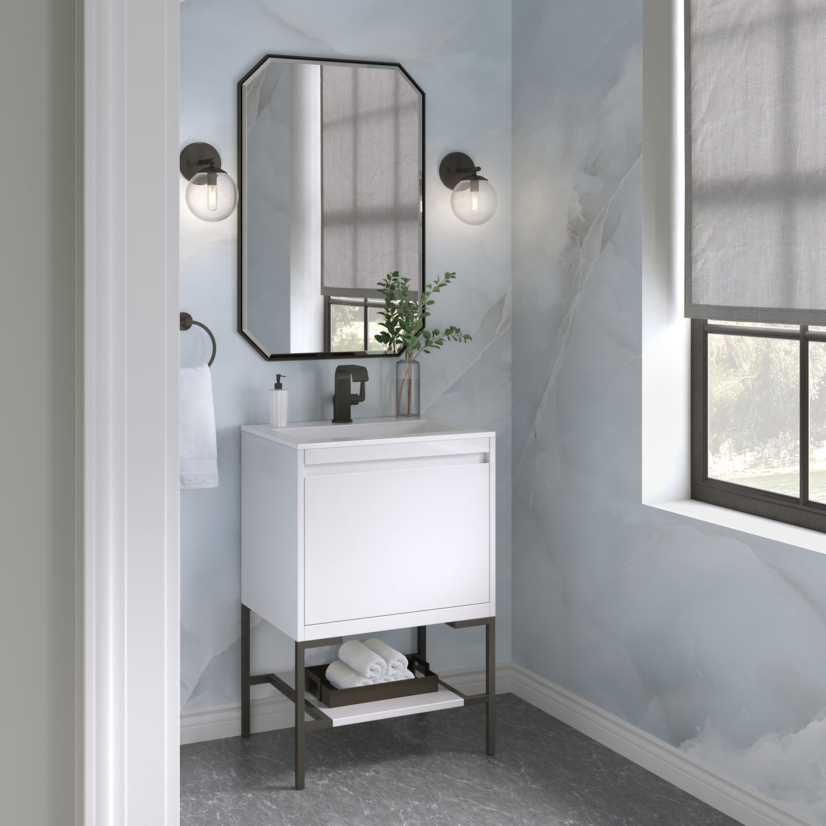 23.6" Mantova Single Bathroom Vanity, Glossy White w/ Matte Black Base