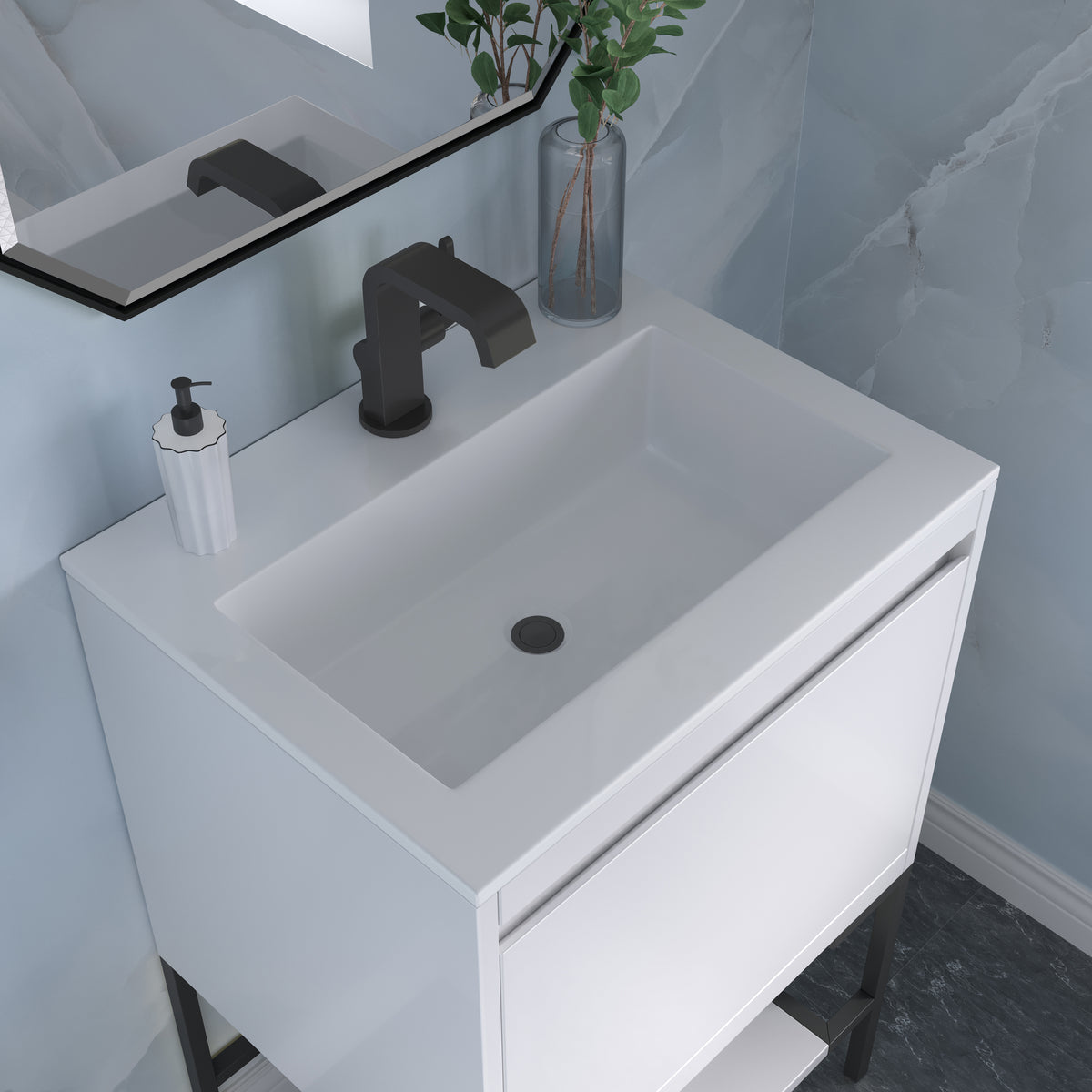 23.6" Mantova Single Bathroom Vanity, Glossy White w/ Matte Black Base