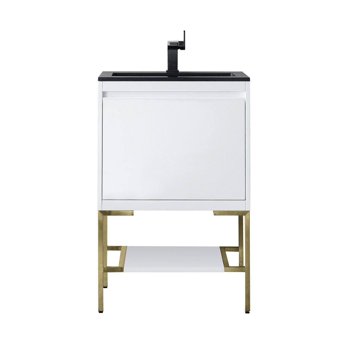 23.6" Mantova Single Bathroom Vanity, Glossy White w/ Champagne Brass Base