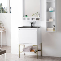 23.6" Mantova Single Bathroom Vanity, Glossy White w/ Champagne Brass Base