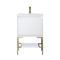 23.6" Mantova Single Bathroom Vanity, Glossy White w/ Champagne Brass Base