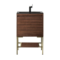 23.6" Mantova Single Bathroom Vanity, Mid-Century Walnut w/ Champagne Brass Base