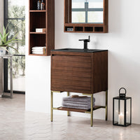 23.6" Mantova Single Bathroom Vanity, Mid-Century Walnut w/ Champagne Brass Base