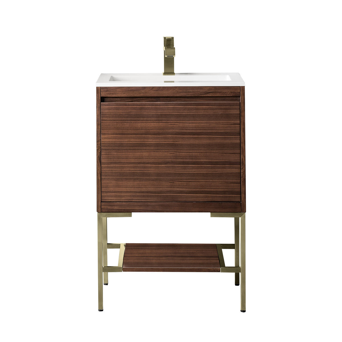 23.6" Mantova Single Bathroom Vanity, Mid-Century Walnut w/ Champagne Brass Base