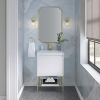 23.6" Mantova Single Bathroom Vanity, Glossy White w/ Champagne Brass Base