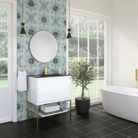 31.5" Mantova Single Bathroom Vanity, Glossy White w/ Champagne Brass Base