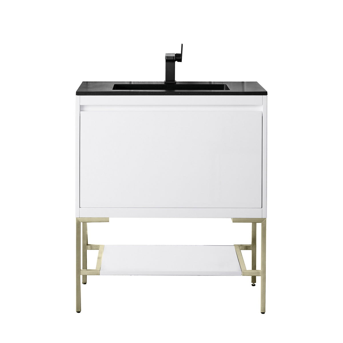 31.5" Mantova Single Bathroom Vanity, Glossy White w/ Champagne Brass Base