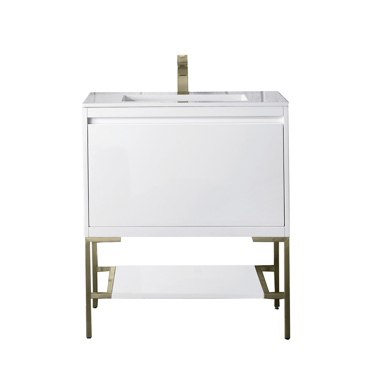 31.5" Mantova Single Bathroom Vanity, Glossy White w/ Champagne Brass Base