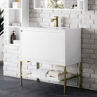 31.5" Mantova Single Bathroom Vanity, Glossy White w/ Champagne Brass Base