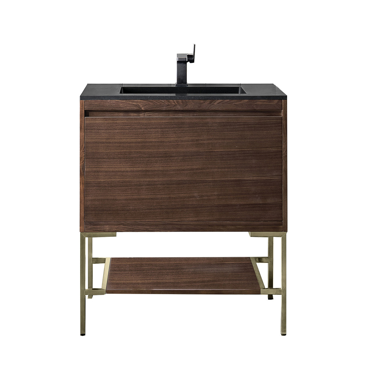 31.5" Mantova Single Bathroom Vanity, Mid-Century Walnut w/ Champagne Brass Base