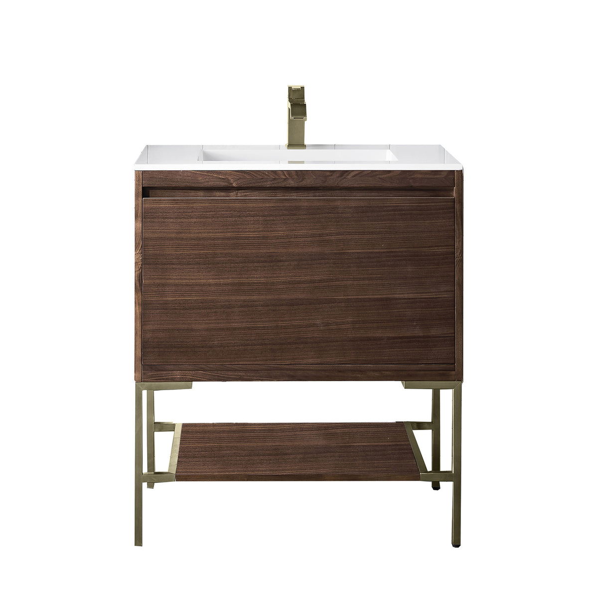 31.5" Mantova Single Bathroom Vanity, Mid-Century Walnut w/ Champagne Brass Base