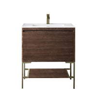 31.5" Mantova Single Bathroom Vanity, Mid-Century Walnut w/ Champagne Brass Base