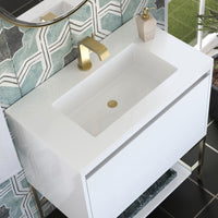 31.5" Mantova Single Bathroom Vanity, Glossy White w/ Champagne Brass Base