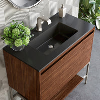 35.4" Mantova Single Bathroom Vanity, Mid-Century Walnut w/ Brushed Nickel Base