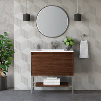 35.4" Mantova Single Bathroom Vanity, Mid-Century Walnut w/ Brushed Nickel Base