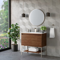 35.4" Mantova Single Bathroom Vanity, Mid-Century Walnut w/ Brushed Nickel Base