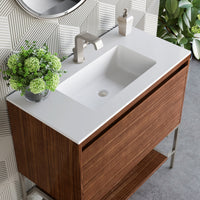 35.4" Mantova Single Bathroom Vanity, Mid-Century Walnut w/ Brushed Nickel Base