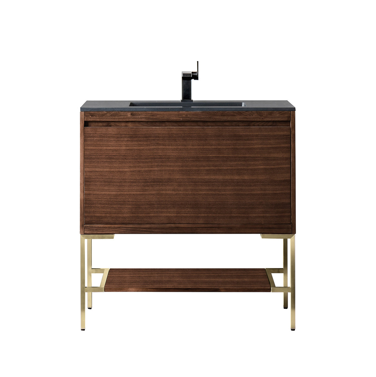 35.4" Mantova Single Bathroom Vanity, Mid-Century Walnut w/ Champagne Brass Base