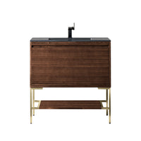 35.4" Mantova Single Bathroom Vanity, Mid-Century Walnut w/ Champagne Brass Base