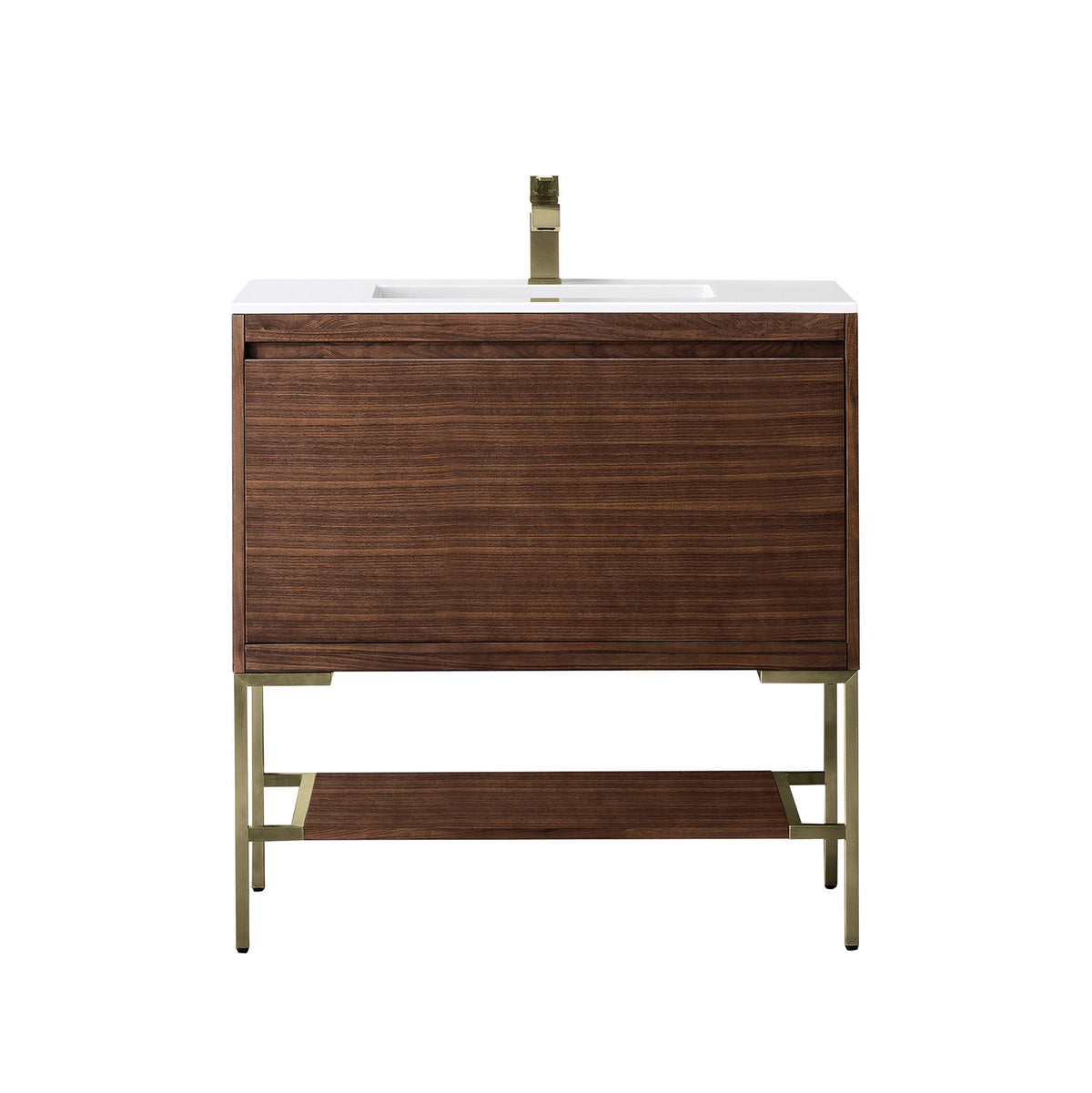 35.4" Mantova Single Bathroom Vanity, Mid-Century Walnut w/ Champagne Brass Base