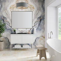 47.3" Mantova Single Bathroom Vanity, Glossy White w/ Brushed Nickel Base