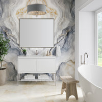 47.3" Mantova Single Bathroom Vanity, Glossy White w/ Brushed Nickel Base