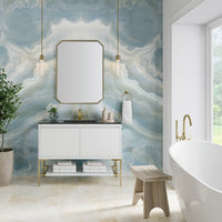 47.3" Mantova Single Bathroom Vanity, Glossy White w/ Champagne Brass Base